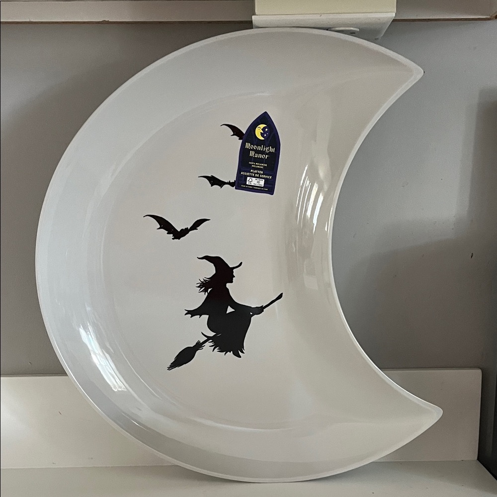 White Witch and Bats Crescent Plate